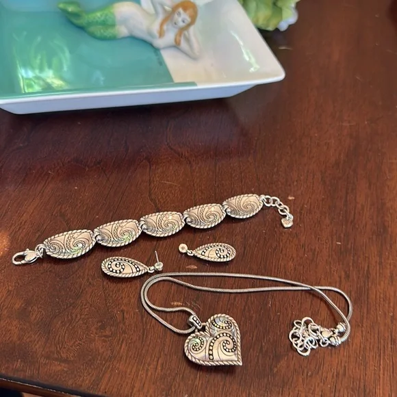 Brighton BIANCA Silver Swirl Scroll Heart Necklace Bracelet Earrings RARE